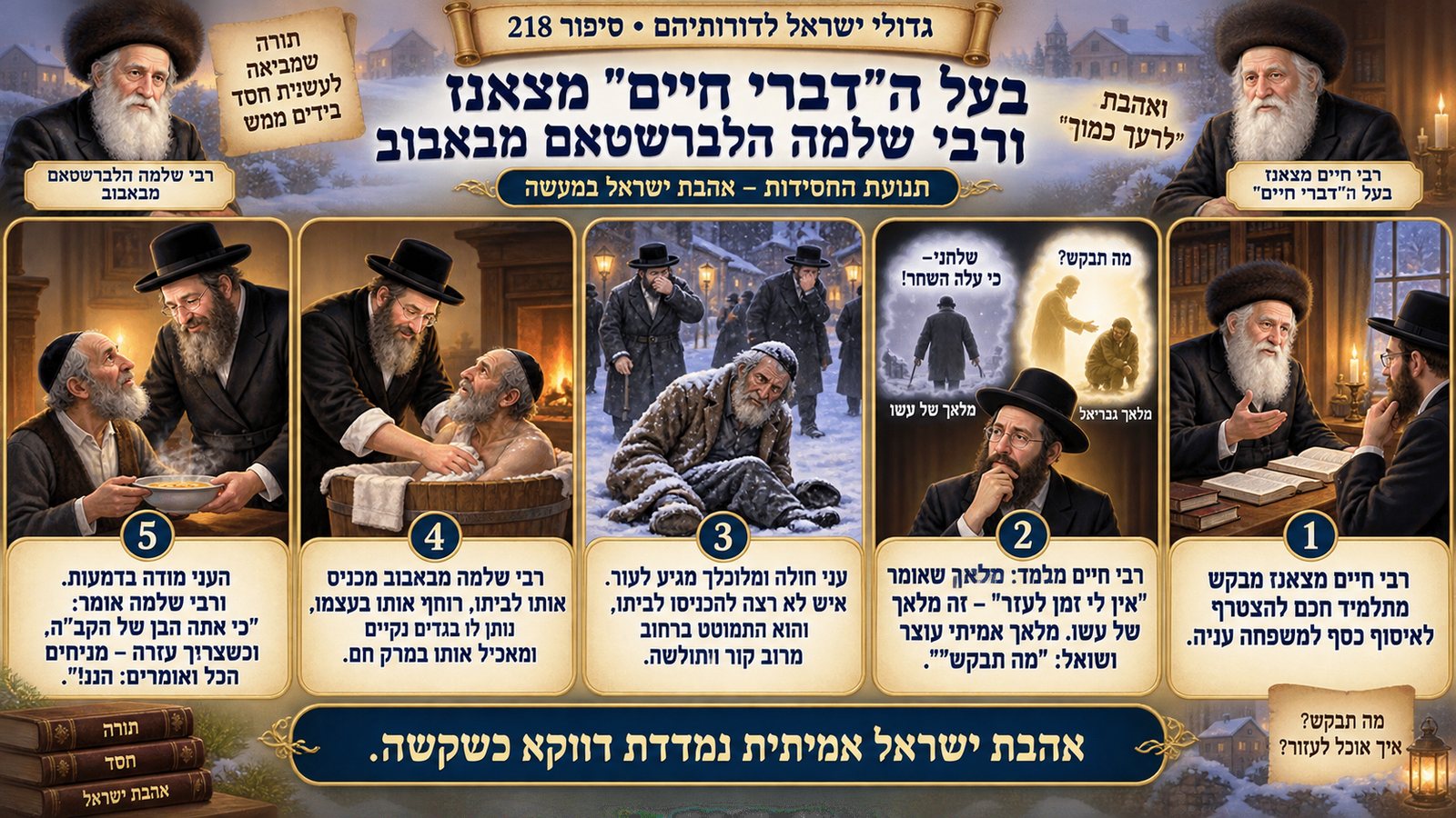 תמונת סיכום — תנועת החסידות: בעל ה"דברי חיים" מצאנז ורבי שלמה הלברשטאם מבאבוב